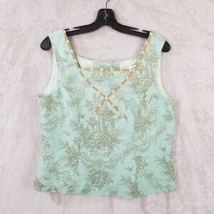 Vintage Tank Top 12 Pastel Green Chinoiserie Button Back‎ Linen Fitted Lined